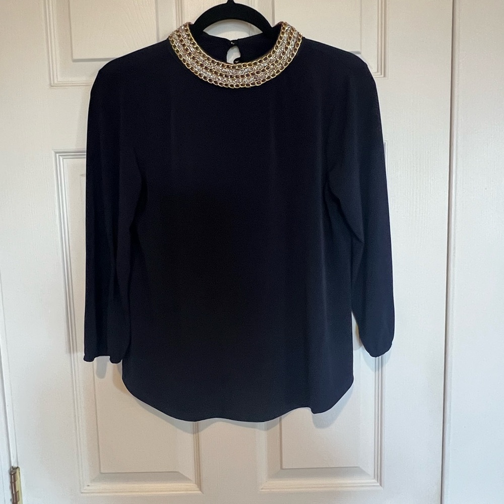 Moa Moa Black and Gold Embellished Bib Collar Blouse